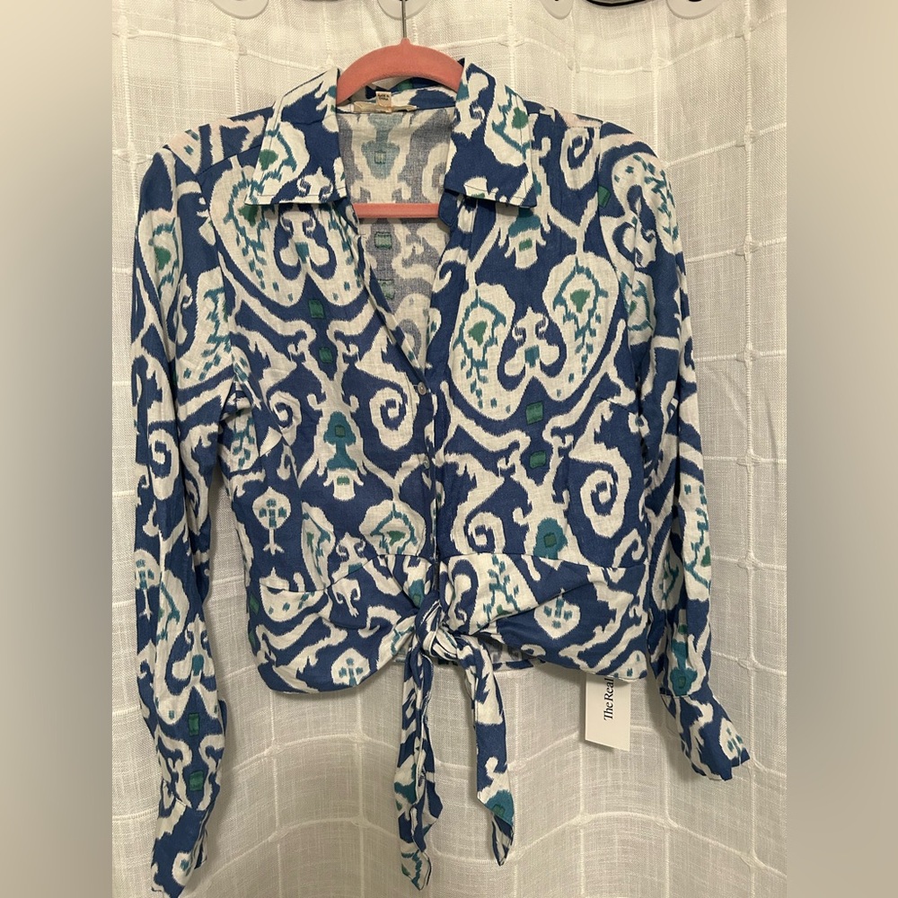 Christian Siriano Linen V-Neck Blouse
